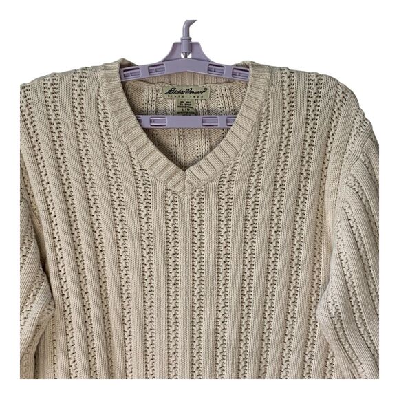 Vintage 90s Eddie Bauer Sweater Woman’s SZ L Ivory Cable Knit Long Sleeve Cotton - Picture 2 of 13